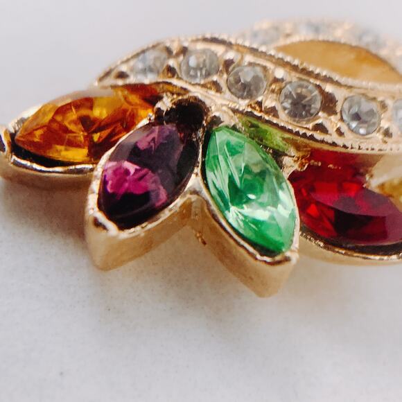 VTG Uranium Glass Signed RAMAN Necklace Earrings Set, Mid Century, Rhinestones - Picture 6 of 16